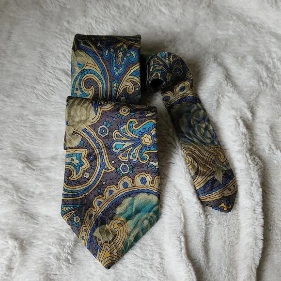 Vintage Guy Laroche Blue & Gold Floral Tie - Picture 3 of 8